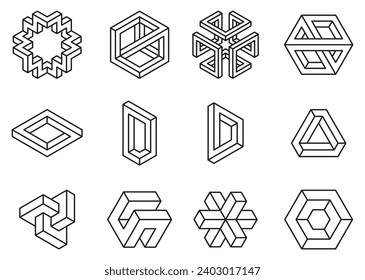 Abstract shapes collection isolated on white background. Impossible shapes set. Vector illustration.