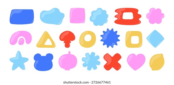 colección de Formas Abstractas.  Elementos de Vector dibujados a mano ingenuos. Ilustración aislada para pegatinas, póster, collage, Plantilla de diseño.