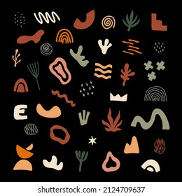 Abstract shapes collection. Set of hand drawn various geometric objects and doodle elements. Vector illustration in trendy boho style.