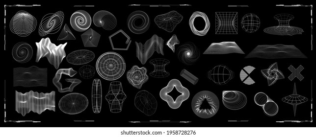 Abstract shapes collection is a trending mixture modern diverse design elements,  geometric shapes. Cyberpunk retro futurism set, vaporwave. Memphis design elements for web, advertisement,posters