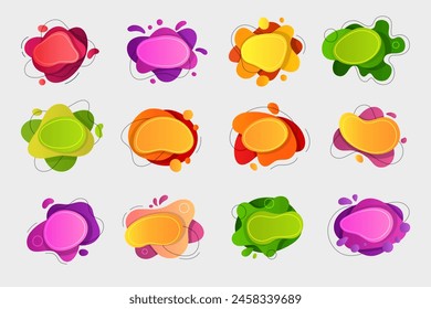 Abstract shapes. Colored decorative backgrounds from fluid elements for badges or logo design recent vector liquid stylized drops