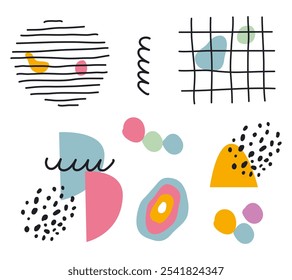 Abstract shapes and colored objects. A set of hand-drawn figures. Flat vector illustration, eps10