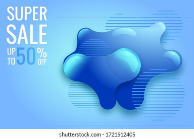Abstract shapes colorful super sale banner. Trendy geometric gradient shapes for shop sales. Vector modern design element. Super sale up to 50 percent off image