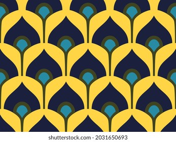 Abstract shapes common geometric motif pattern continuous background. Modern ornamental 70s fabric design textile swatch ladies dress, swimwear all over print block. Decorative geometrical ornament.