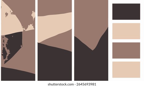 Abstract shapes compose neutral textured backgrounds displaying color palettes