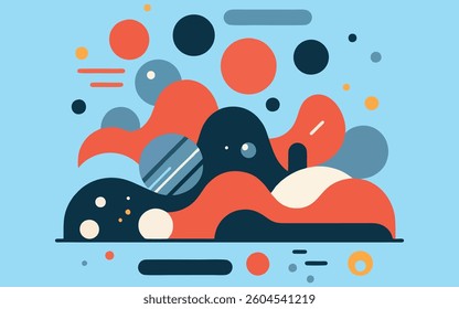 Abstract Shapes Composition: A dynamic arrangement of abstract shapes and forms, rendered with bold colors and a modern aesthetic, creating a visually engaging composition.