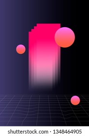 Abstract shapes composition on the dark background. Vaporwave style illustration, aesthetic.