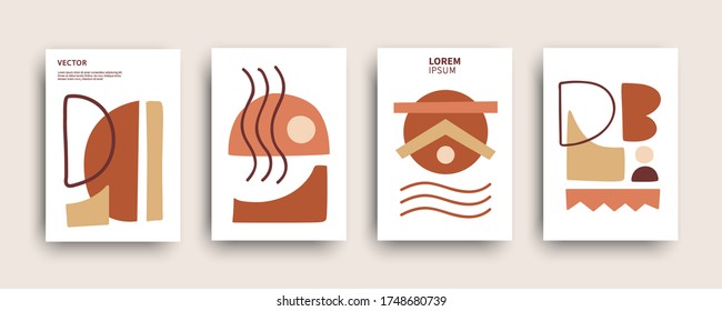 Abstract shapes composition poster templates collection. Modern collage abstractions set. Contemporary art. Cover design. Vector illustration.