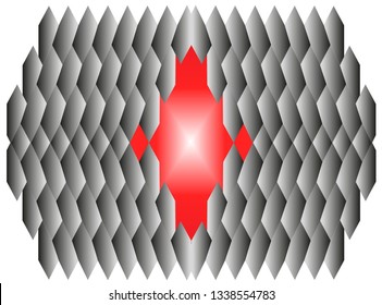 Abstract shapes connected mirror-colored and all with color gradients.
