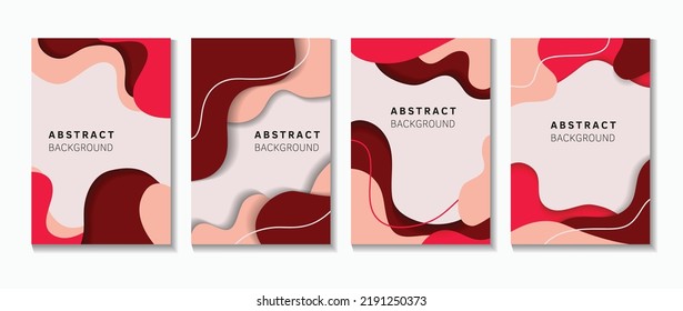 Abstract shapes cover collection. Paper cut style 3d. Vector design layout for business presentations, flyers, posters and invitations. Colorful carving art. Red color. Landscape background