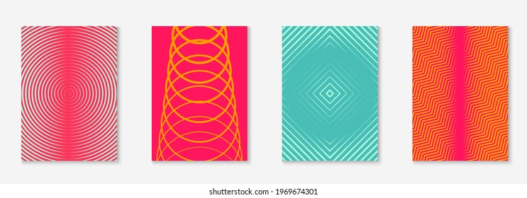 Cubierta de formas abstractas. Papel mural creativo, pancarta, informe, simulación de periódico. Naranja y verde. Las formas abstractas cubren y planean con elementos geométricos de línea.