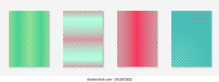Abstract shapes cover. Green and turquoise. Material notebook, annual report, folder, mobile screen layout. Abstract shapes cover and template with line geometric elements.