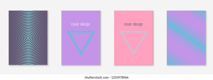 Abstract shapes cover. Linear book, flyer, web app, patent layout. Purple and turquoise. Abstract shapes cover and template with line geometric elements.
