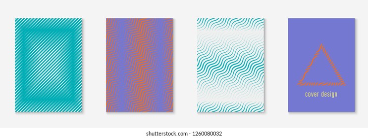 Abstract shapes cover. Linear notebook, report, journal, patent layout. Orange and purple. Abstract shapes cover and template with line geometric elements.