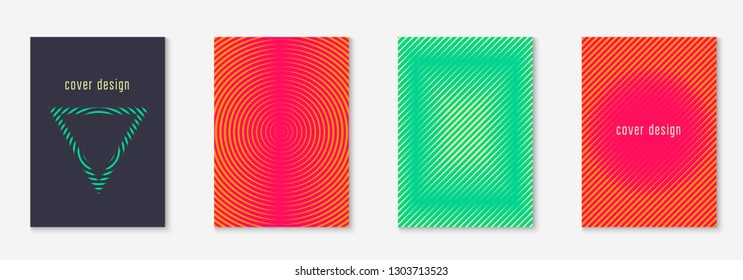 Abstract shapes cover. Retro certificate, web app, annual report, report concept. Green and yellow. Abstract shapes cover and template with line geometric elements.
