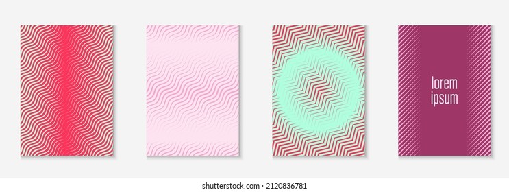 Cubierta de formas abstractas. Cuaderno de texto, aplicación web, informe, diseño de página. Rojo y verde. Las formas abstractas cubren y planean con elementos geométricos de línea.