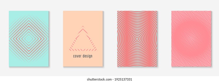 Abstract shapes cover. Vintage booklet, page, presentation, notebook concept. Pink and turquoise. Abstract shapes cover and template with line geometric elements.