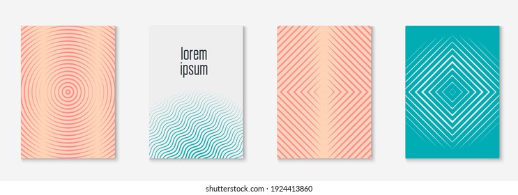 Abstract shapes cover. Vintage journal, wallpaper, page, notebook concept. Pink and turquoise. Abstract shapes cover and template with line geometric elements.