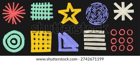 Abstract Shapes Crayon Chalk Drawing Doodle Vector Set