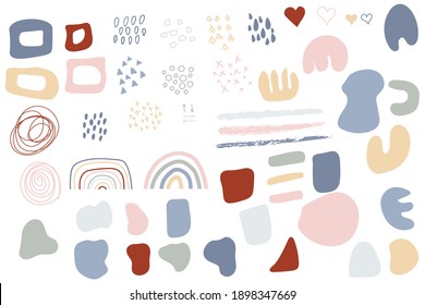 Abstract Shapes For Create Your Own Art. Set of hand drawn various shapes and doodle objects. Abstract contemporary modern trendy vector. Design for card, print , logos, branding, mood boards, poster