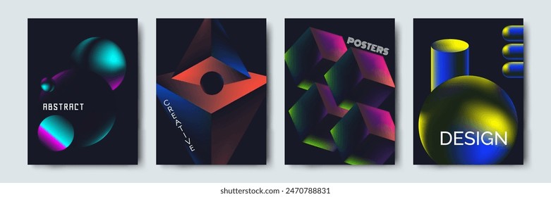 Formas abstractas posters creativos set estilo minimalista gradiente diseño Ilustración vectorial