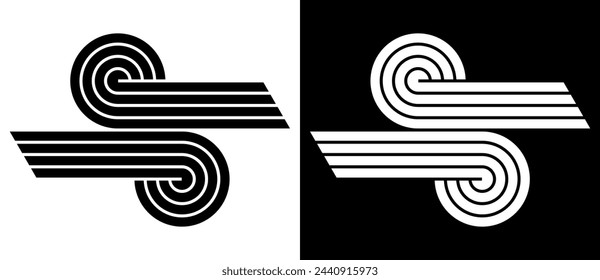 Abstract shapes with curved lines. Black lines on a white background and white lines on the black side.