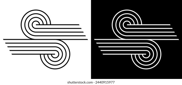 Abstract shapes with curved lines. Black lines on a white background and white lines on the black side.