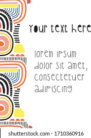 Abstract shapes decoration vector template. Colorful doodle shapes collage style. Cute playful vibrant card template with editable text. Modern design for letters, kids, party invite, flyers, cards