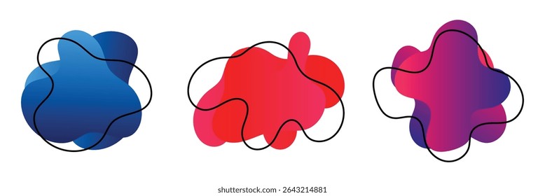 Abstract shapes design fluid background elements vector or colorful liquid creative geometric splashes figures isolated white backdrop modern trendy illustration .