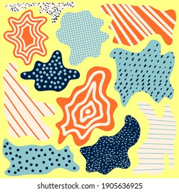 Formas abstractas con un diseño diferente. Conjunto de elementos dibujados a mano para afiche o tarjeta