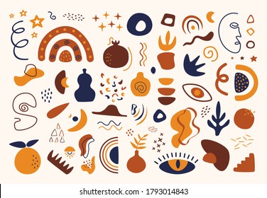 Abstract shapes and doodle objects. Modern backdrop for textile and print. Set of organic shapes. Contemporary vector illustration
