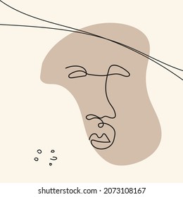 Abstrakte Formen, Punkte, Linien, natürliche Motive mit dem Gesicht in Linie Kunststil sind isoliert. Zeitgenössische, handgezeichnete Vektorgrafiken mit kontinuierlicher Linienfläche in minimalistisch elegantem Konzept. Design