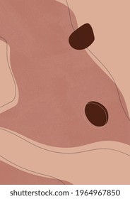 Abstract shapes in earth tones. Modern art background for print in boho style and line art.