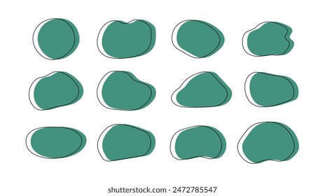 Abstractas Formas y cifras. Cuadro de texto. Cuadro y burbuja de voz. Modernas Formas geométricas de moda. Ilustración vectorial. Minimalismo. Habla. Garabato y dibujado a mano. Plantilla colección. Mancha y mancha. Líquido