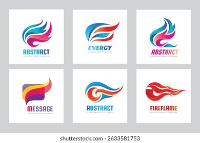 Abstract shapes fire flame vector logo set concept vector illustration. Abstract icon sign collection. Graphic design element.