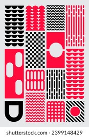 Abstract shapes flat design arrangement of various geometric element poster bauhaus inspired mosaic pattern