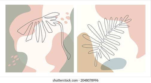 abstract shapes and floral outlined element artistic texture, soft pastel earthy color palette modern background, wall art contemporary minimalist square print, vector illustration graphic