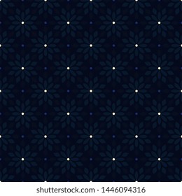 Abstract shapes flowers geometric motif pattern continuous background. Modern ditsy floral fabric checkered design textile swatch ladies dress, man shirt all over print block.