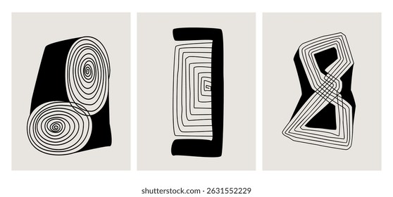 abstract  shapes and forms modern wall art poster set, vector illustration graphic prints