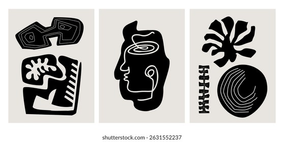 abstract  shapes and forms modern wall art poster set, vector illustration graphic prints
