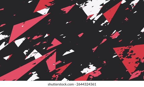 Abstract shapes fragment creating dynamic chaos backdrop design red white