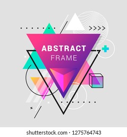 abstract shapes frame, 80s memphis geometric style flat and 3d design elements. Retro art for covers, banners, flyers and posters