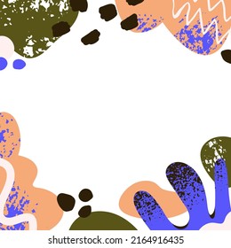 Abstract shapes frame with background for text. Modern square card design with fluid geometric organic elements. Trendy social media post with minimal doodle pattern. Flat vector illustration