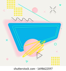 Abstract shapes and frame illustration. Geometric elements.Bright, colourful.Template for flyer, invitation, banner, cover, web design.Contemporary modern retro 90s memphis style art.Vector