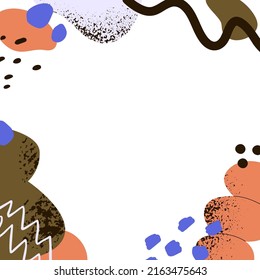 Resumen de formas marco en el fondo de la tarjeta cuadrada. Moderno y mínimo diseño de publicaciones en medios sociales con adorables elementos geométricos de doodle orgánico, olas, líneas, golpes, patrones de salpicaduras. Ilustración vectorial plana