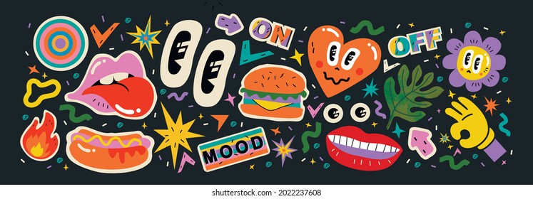 Abstract shapes, funny comic cute characters and doodles. Trendy modern illustration for poster, postcard or background - Shutterstock ID 2022237608