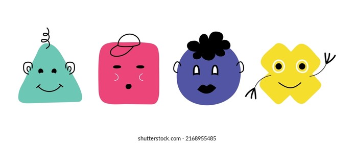Abstract shapes, funny comic cute characters and doodles. Trendy modern illustration for poster, postcard or background