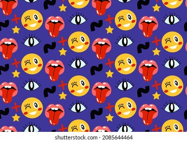 Abstract shapes, funny comic doodles seamless pattern. Trendy modern endless texture, background, wallpaper. Vector illustration
