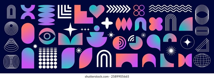 Abstract shapes,  geometric elements for background. Vector icons and symbols of retro design. Minimalist style, y2k. Brutal and contemporary illustration.
