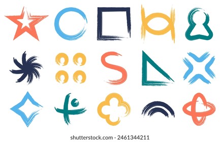 Abstract shapes, geometric elements set. Doodle grunge style. Brush paint design. Vector illustration.
